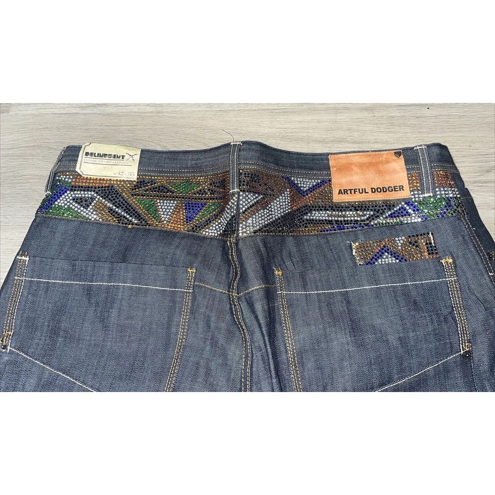 NEW Deadstock Y2K Artful Dodger Mens Jeans Embroidered & Bejeweled Size 42x35 - Picture 9 of 16